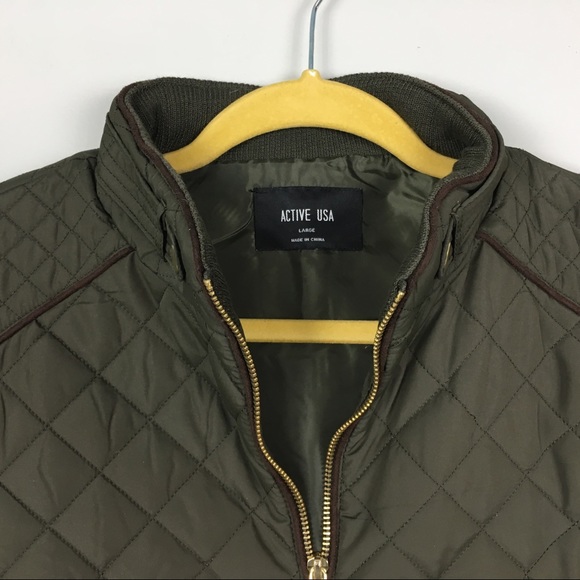 Active USA Jackets & Coats Quilted Vest Olive Nwt Knit Side Panels
